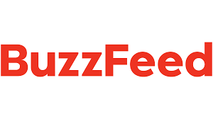 The logo for buzzfeed is red on a white background