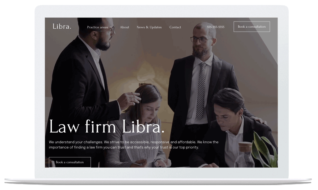 A laptop with a law firm libra website on it.