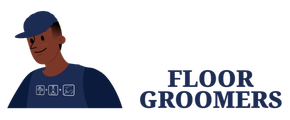 A man wearing a blue hat and a shirt that says floor groomers