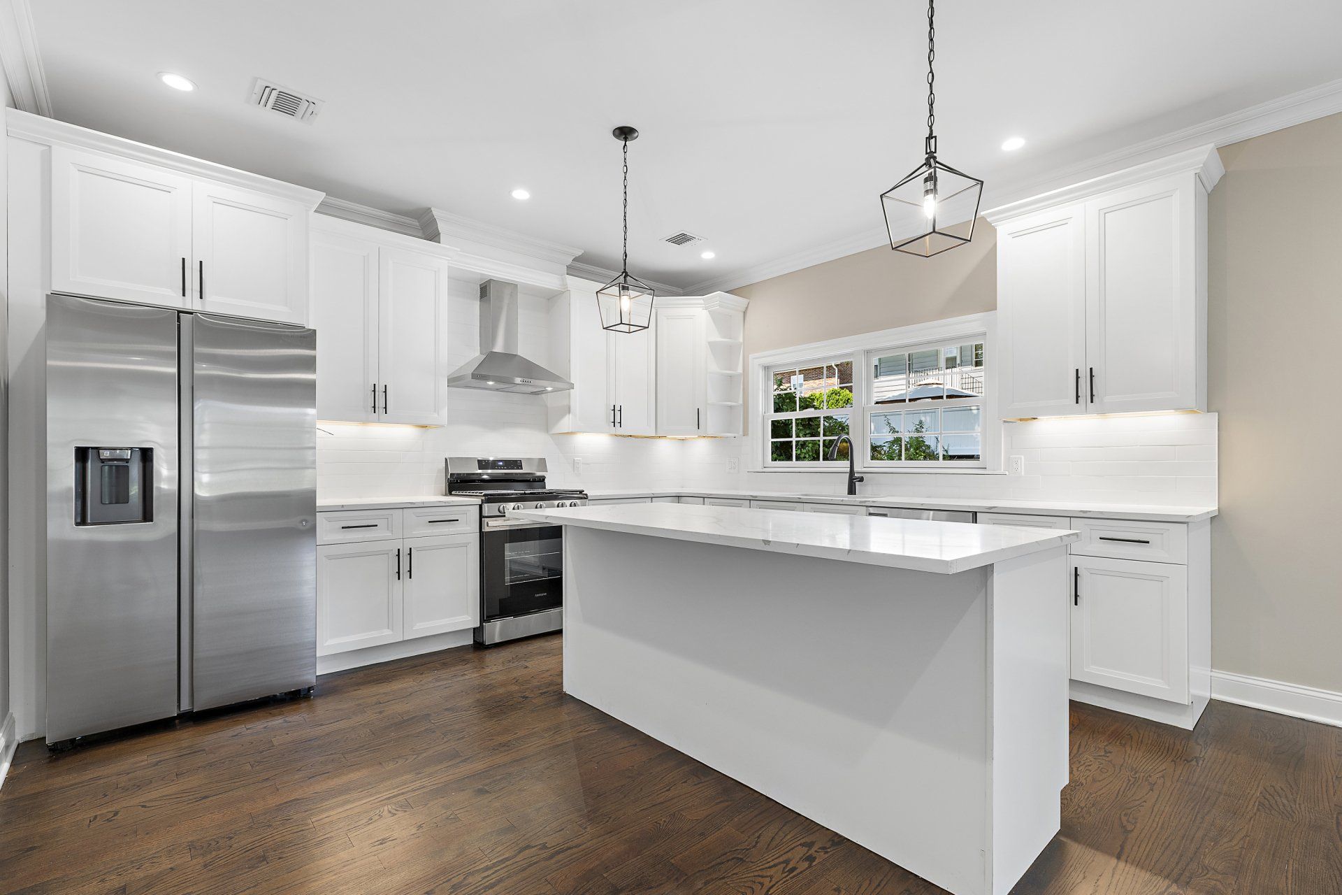 kitchen with island and windows