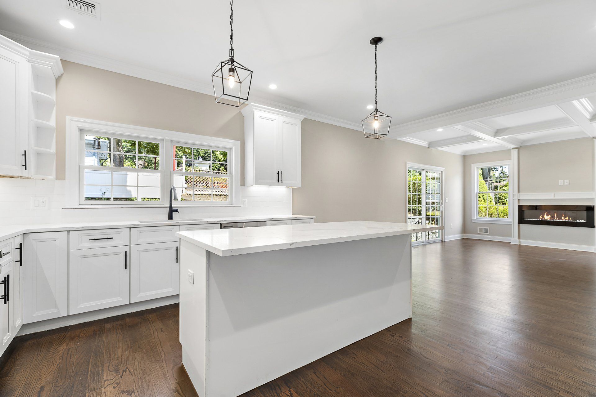 kitchen island with fireplace