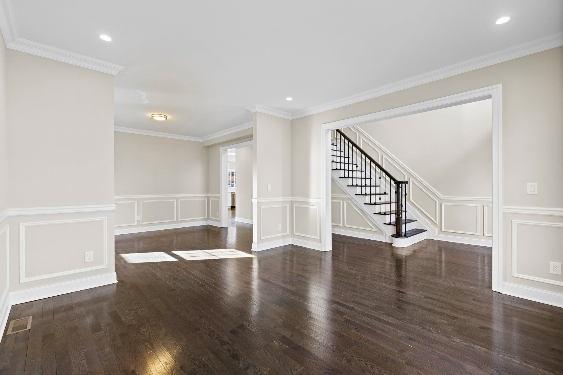 living room with stairs