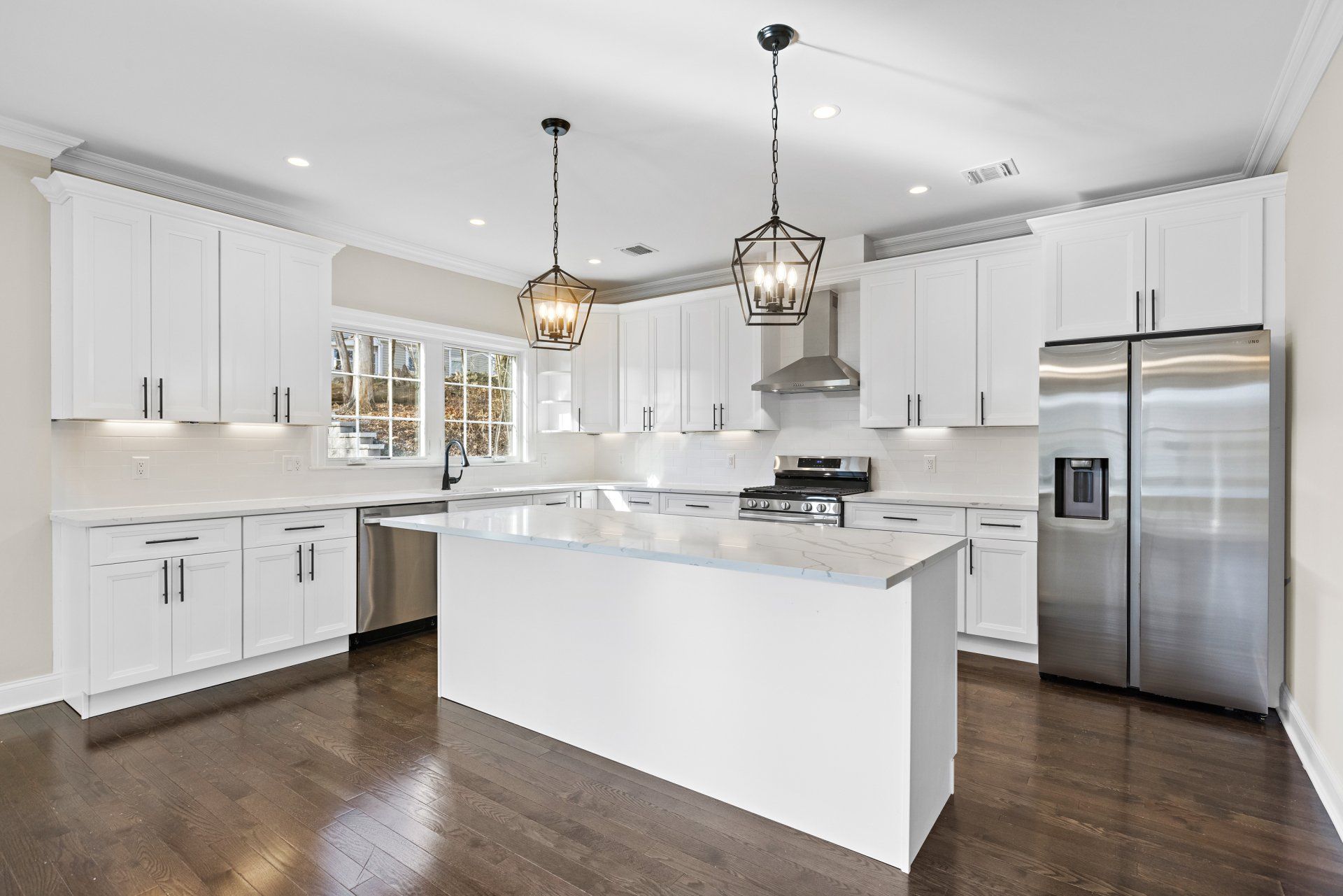kitchen with lights different angle