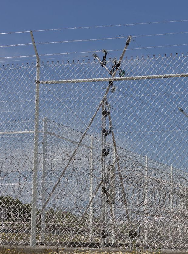 Razor wire and fence in sun