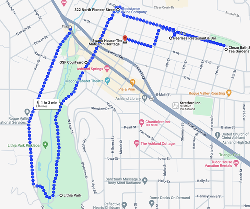 Ashland Oregon Afternoon Winery Walking Map