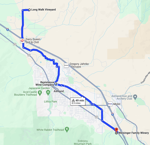 Rogue Valley Bike Winery Map