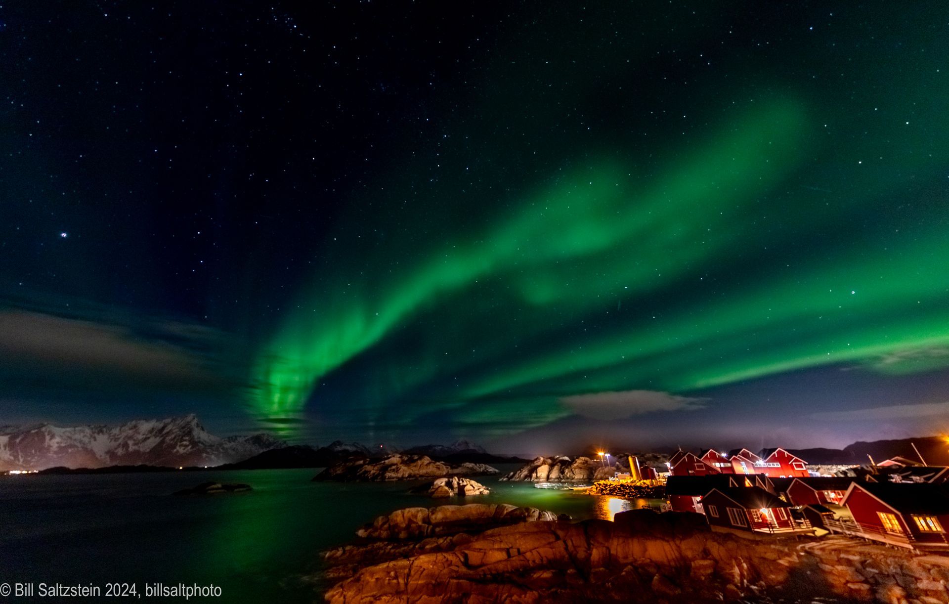 Aurora borealis photograph by artist Bill Seltzstein, Resistance Wine Company, Ashland Oregon