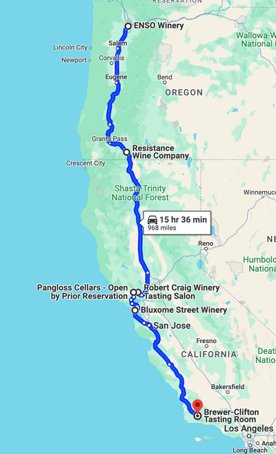 Oregon to California Wine Map