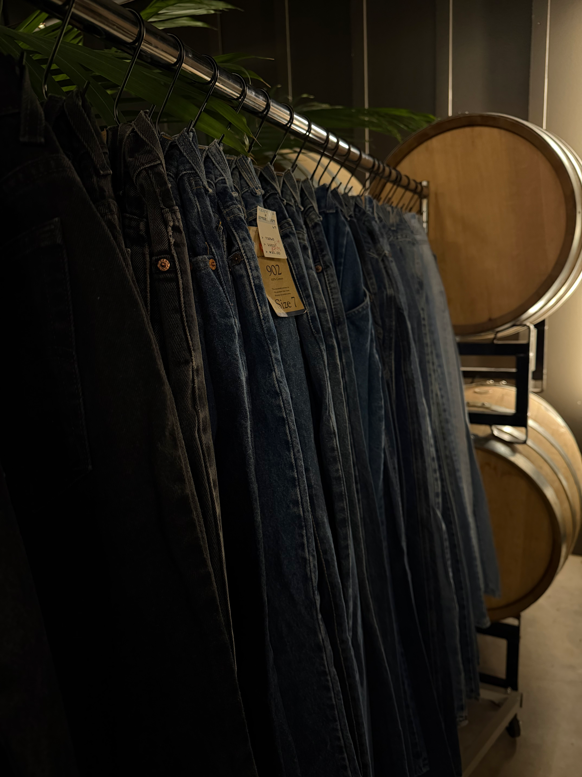 Vintage clothing and wine barrels at Vintage Vino and Vinyl 80's Night, Resistance Wine Company, Ashland Oregon