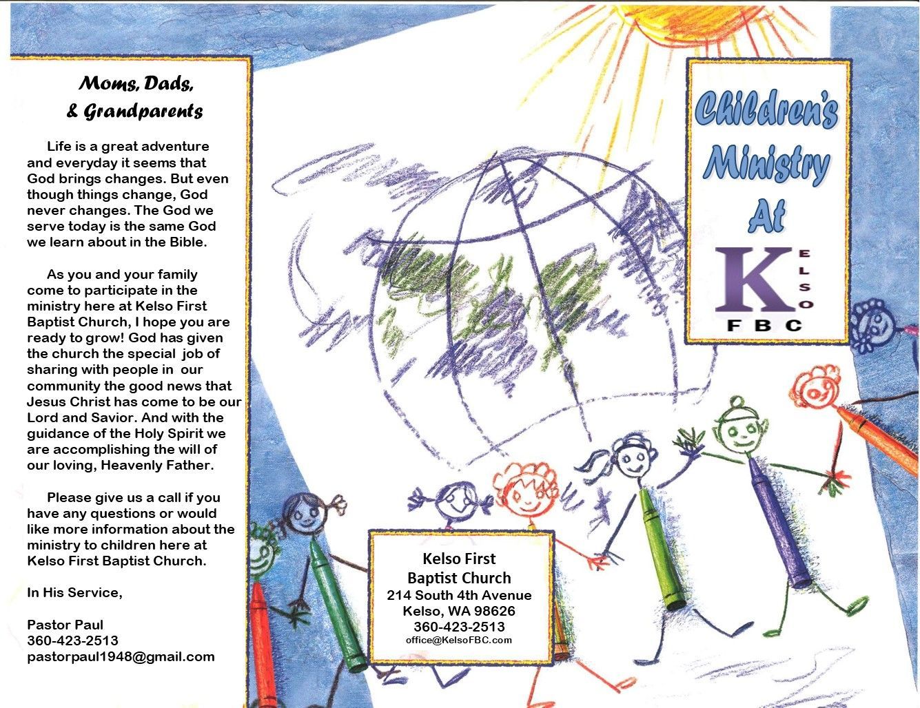 A brochure for children 's ministry at kfbc