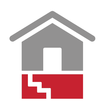 An icon of a house with stairs coming out of it.
