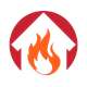 A red circle with an arrow pointing up with a fire coming out of it