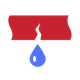 A red piece of paper with a blue drop of water coming out of it.