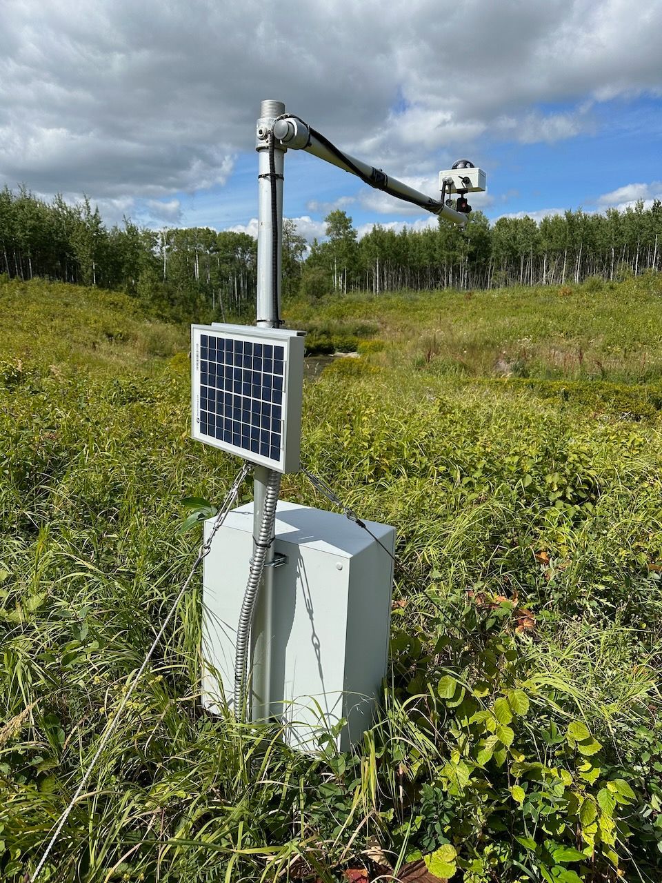 Image of a weather station as a part of the Mixedwood Long Term Study at the University of Alberta Growth and Yield Lab