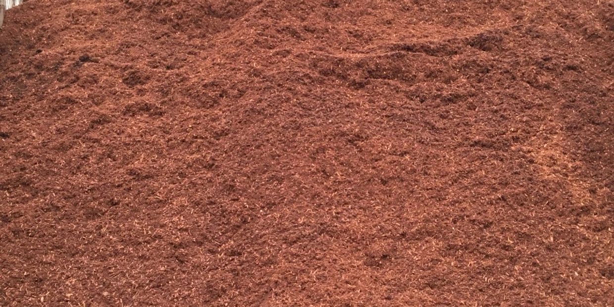 Close-up of reddish-brown mulch, filling the frame