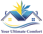 A logo featuring a house with a yellow sun and blue snowflake above it, over the text "Your Ultimate Comfort."