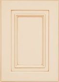 A close up of a white cabinet door on a white background.