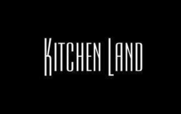 A black background with white text that says kitchen land