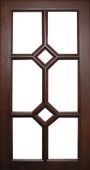 A wooden window with a stained glass design on a white background.
