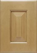 A close up of a wooden cabinet door on a white background.