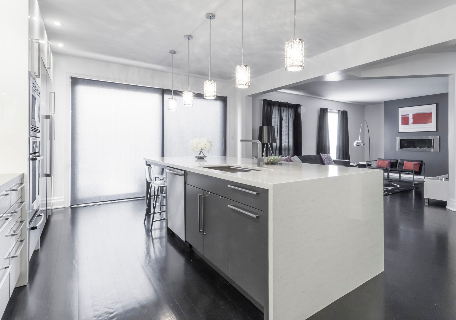 Contemporary White and Grey High Gloss Kitchen Design in Oakville