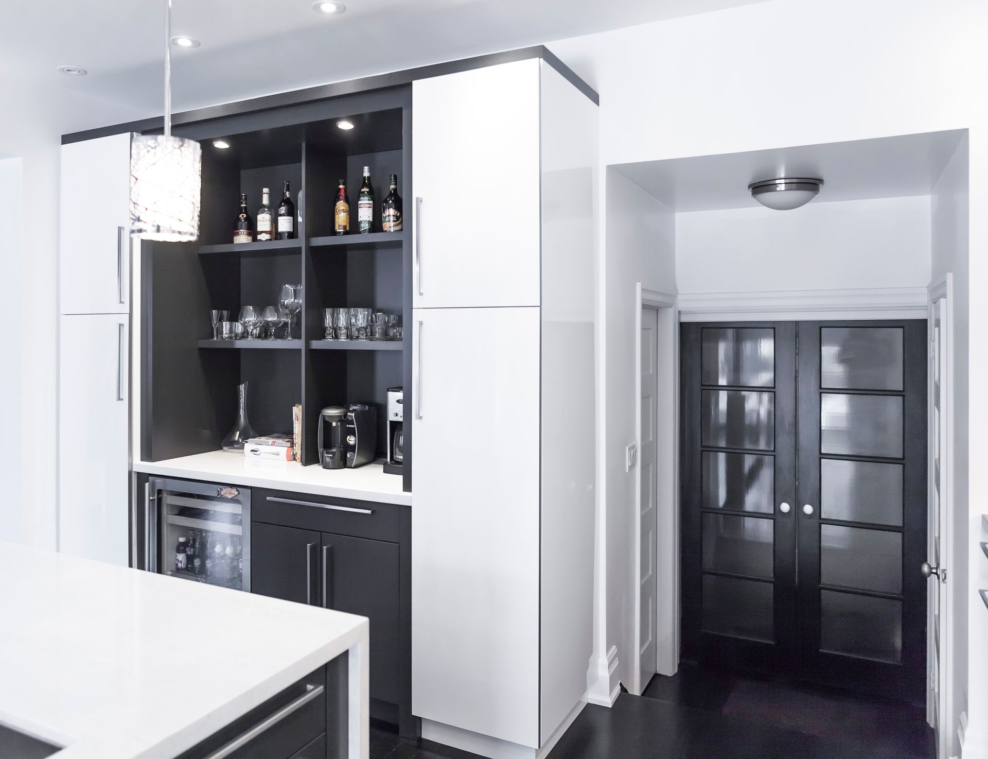 Contemporary White and Grey High Gloss Kitchen Design in Oakville