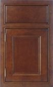 A close up of a wooden cabinet door with a drawer.
