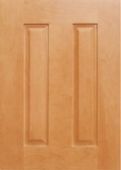 A close up of a wooden door with two panels.