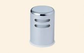 A close up of a metal object on a white background.