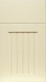 A close up of a white cabinet door with a striped design.