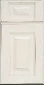 A close up of a white cabinet door on a black background.