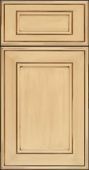A close up of a wooden cabinet door on a white background.