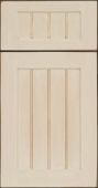 A close up of a white cabinet door with a brown frame.