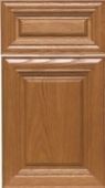 A close up of a wooden cabinet door on a white background.