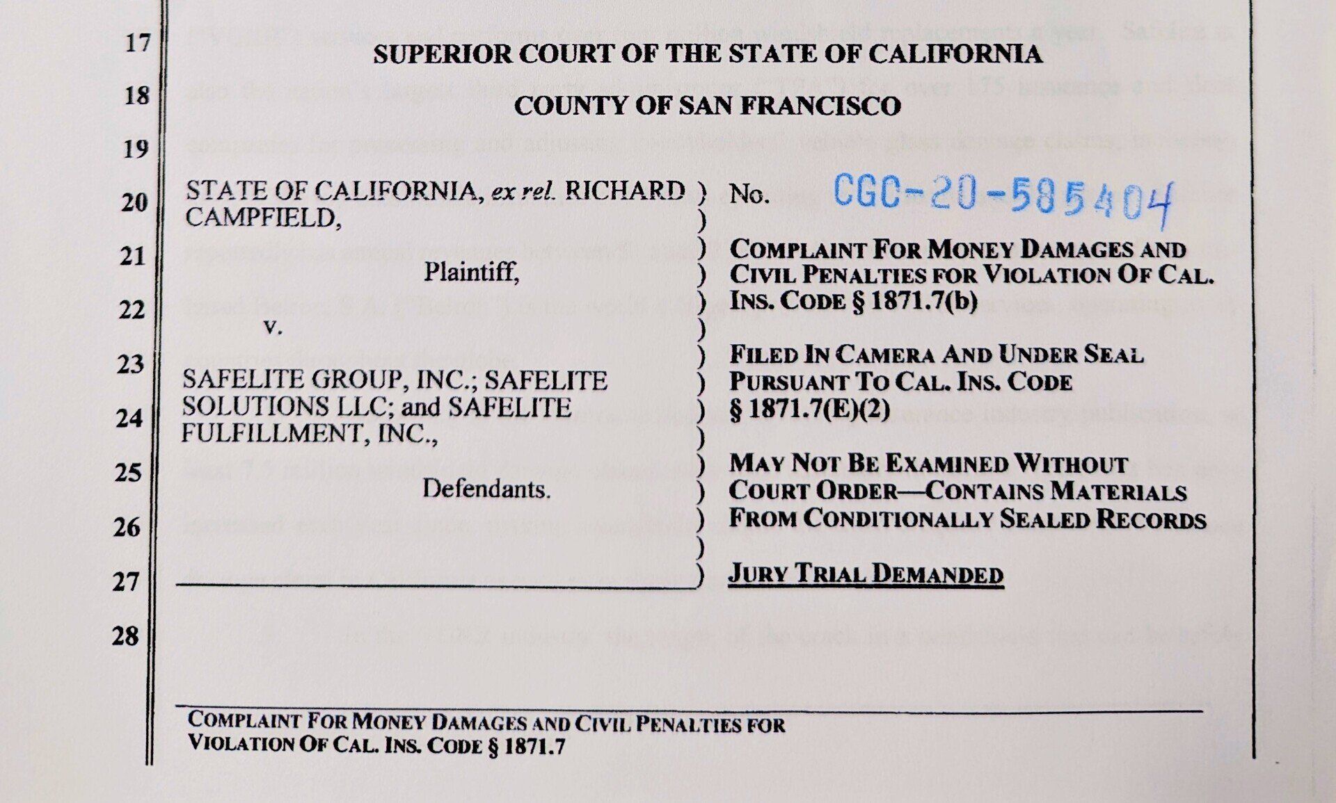 State of California, ex., rel. Richard Campfield v. Safelite Group