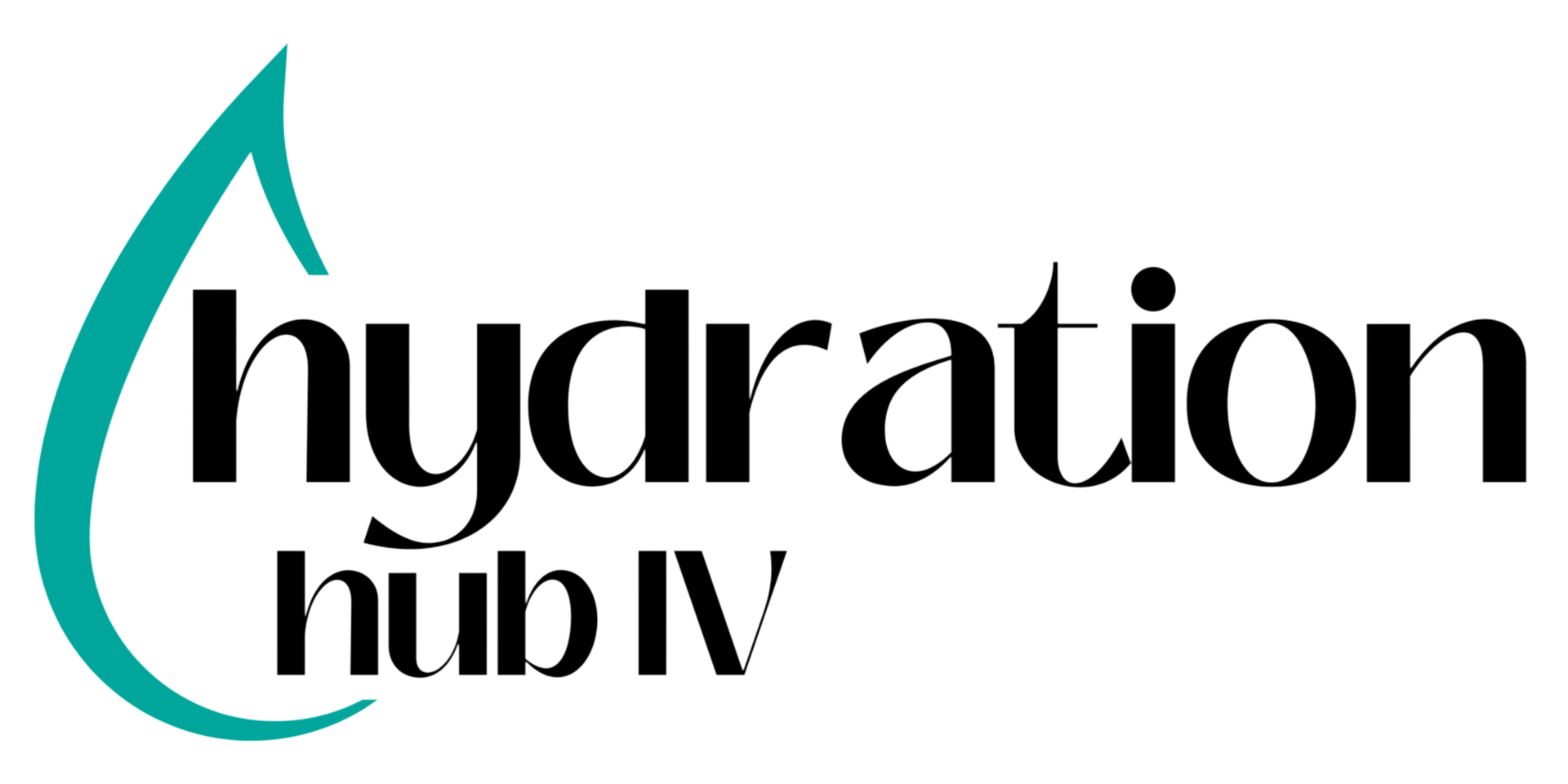 A logo for hydration hub iv with a blue swirl.