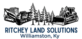Ritchey Land Solutions logo with bulldozer, excavator, pine trees, and “Williamston, Ky” text
