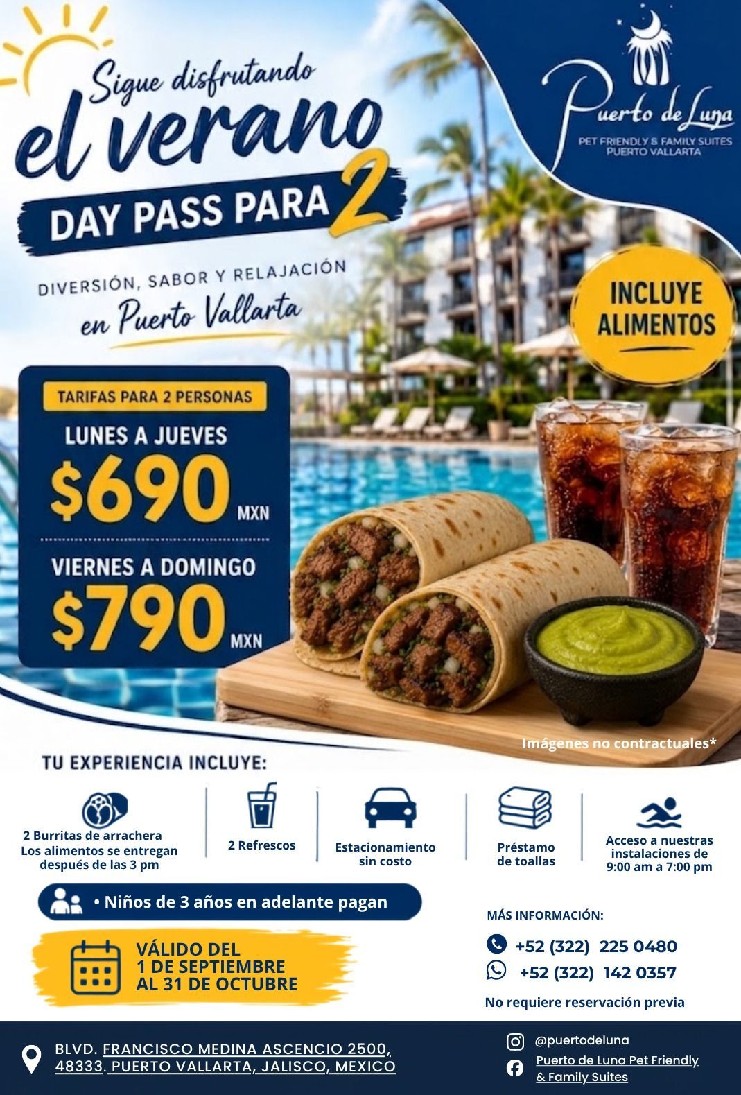 Promoción de Day Pass en Puerto de Luna con desayuno y/o pizza incluida
