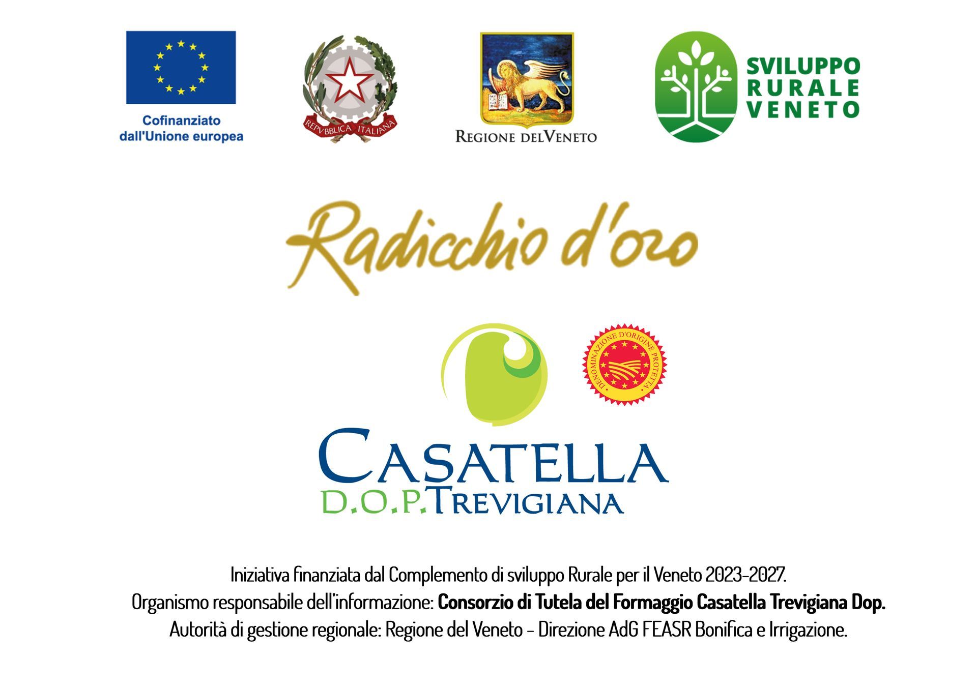 Manifesto promozionale per Radicchio d'Oro con Casatella Dop Trevigiana e diversi loghi su sfondo bianco.
