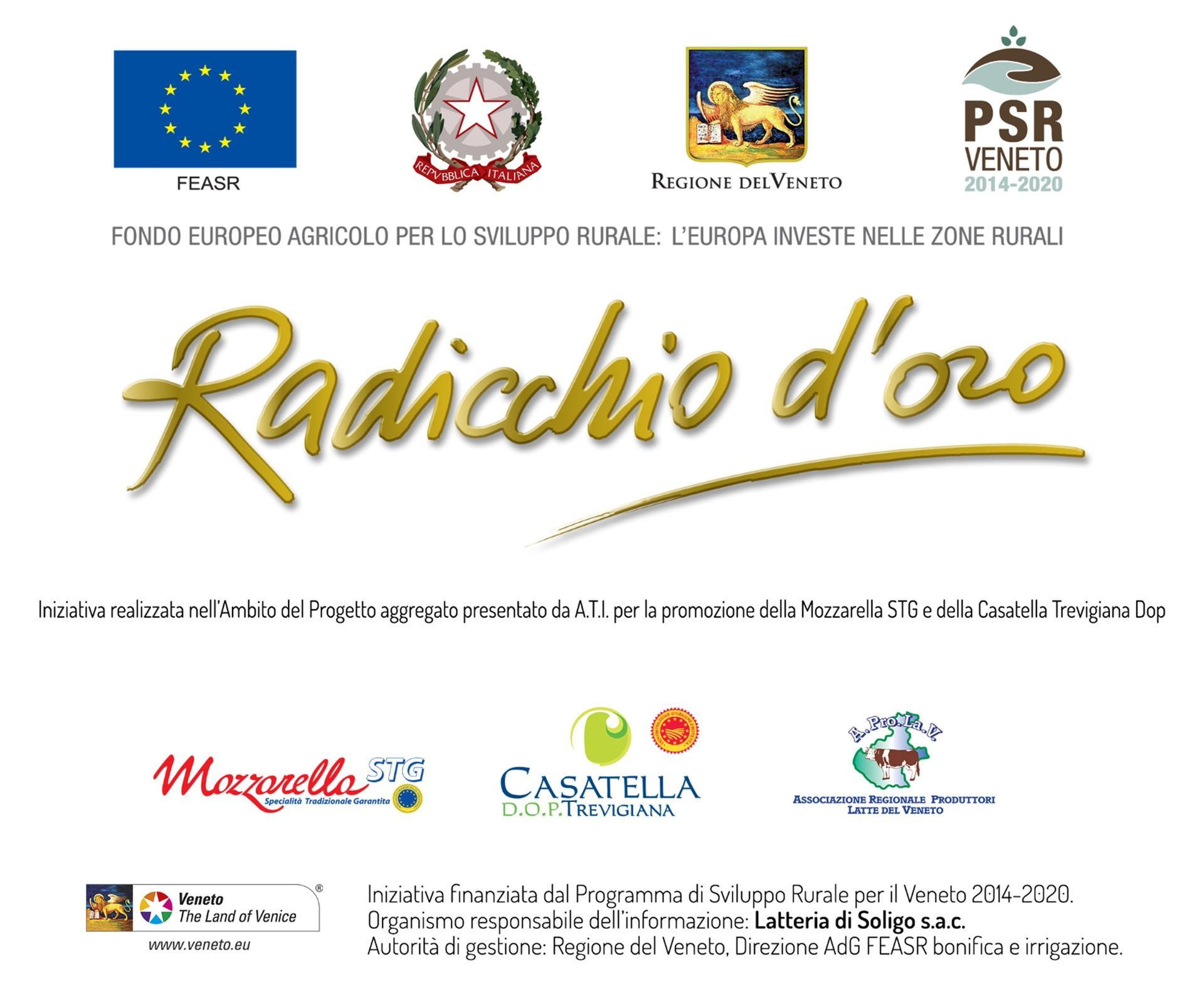 Manifesto promozionale per “Radicchio d'oro” con logo italiano e logo UE su sfondo bianco.