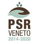 Logo PSR Veneto 2014-2020 con foglia verde e collina marrone sopra un testo in grassetto