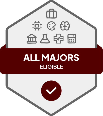 Badge with blue banner: 