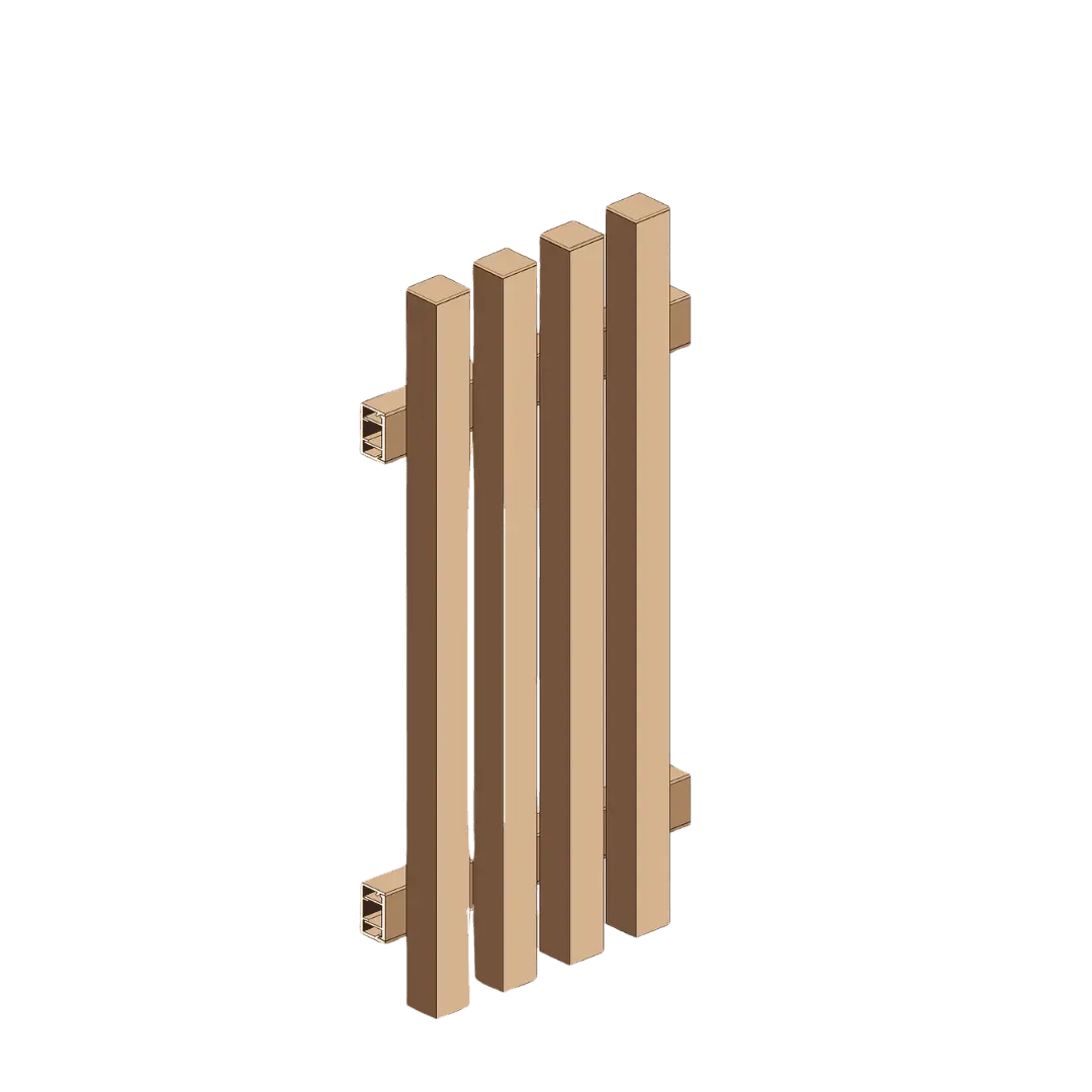 A 3d model of a wooden radiator on a white background.