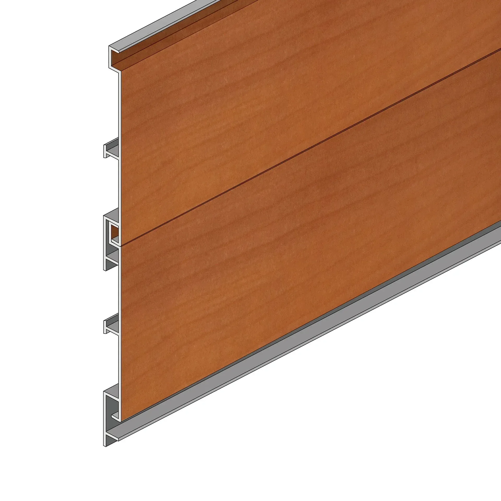 A piece of wood with a metal frame on a white background