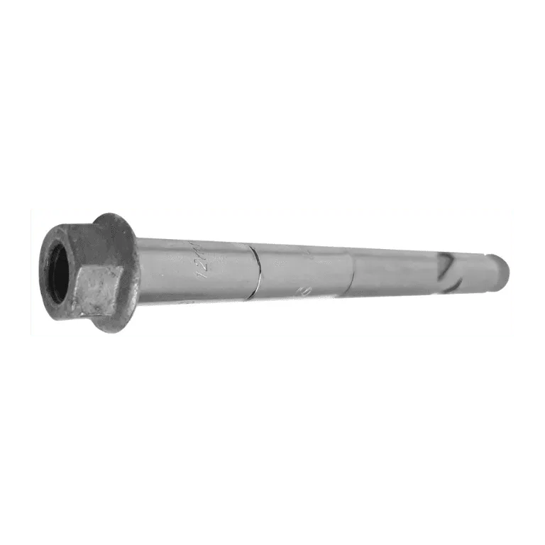 A metal rod with a hole in the middle on a white background.