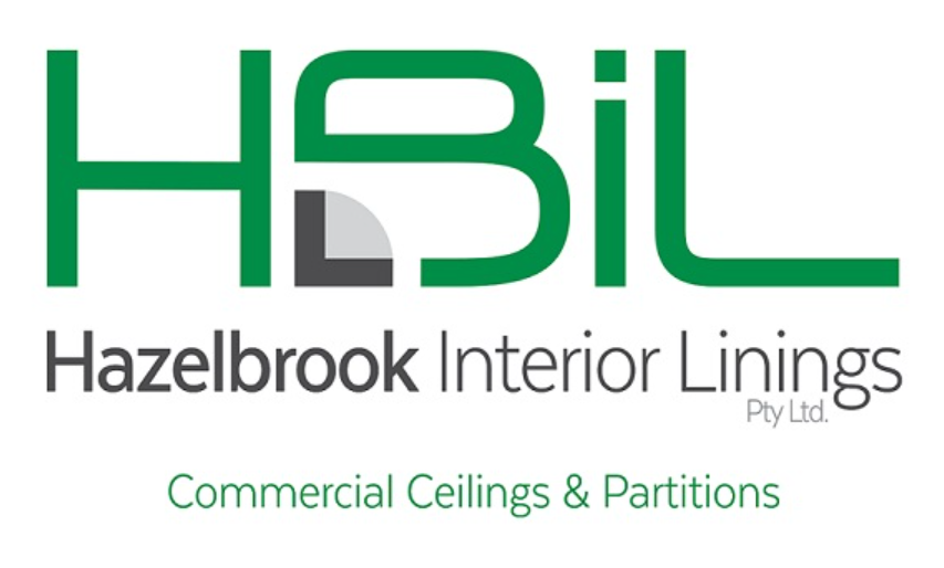 The logo for hazelbrook interior linings commercial ceilings and partitions