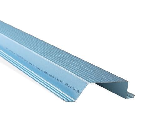 A close up of a blue metal beam on a white background