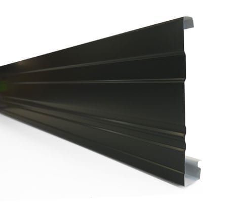 A black metal fascia on a white background.