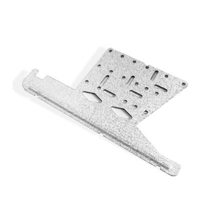 A metal bracket with holes in it on a white background.