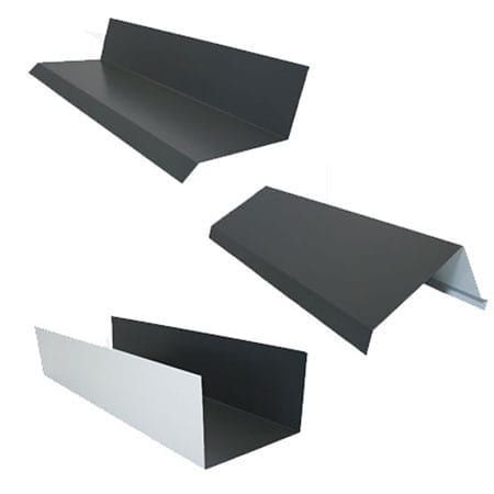 Three different types of gutters are shown on a white background.
